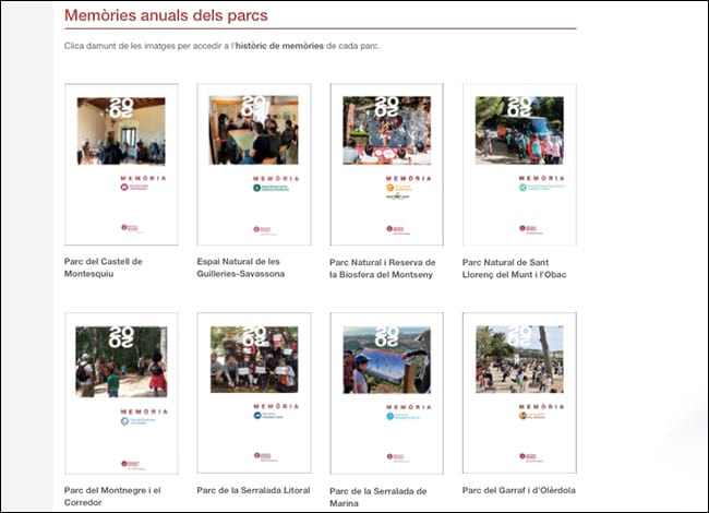 Apartat web amb les memòries dels parcs.<br />Autor: XPN