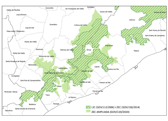 El mapa on es veu la zona on s'ha ampliat la protecció. Autor: Gencat