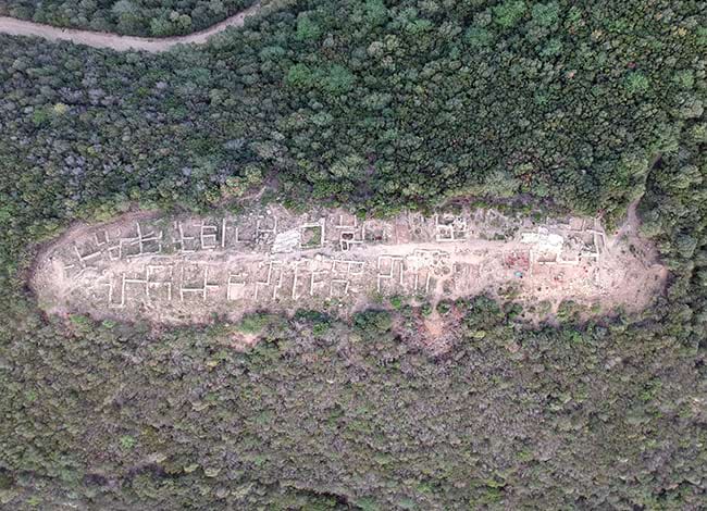 Imatge aèria del poblat. A la dreta, excavant l'entrada sud. Autor: Amics del Museu Montcada /Institut Montserrat Miró