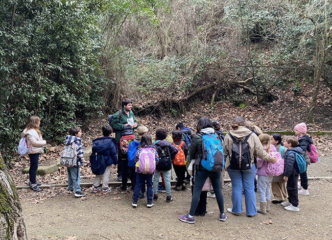 Una classe d'alumnes participant en una de les activitats de camp d'