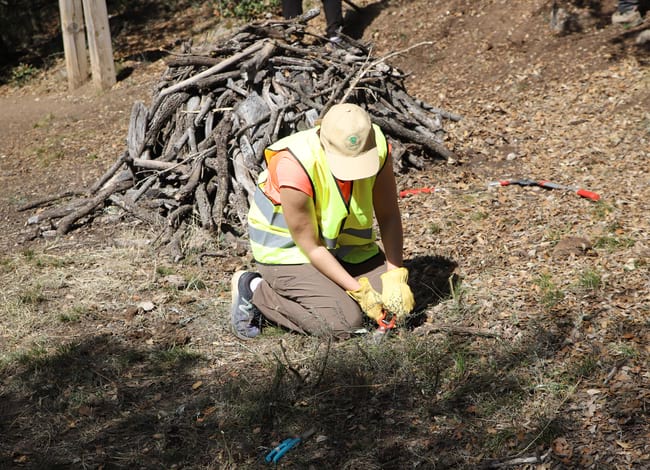 Un voluntari durant l'actuació de millora de la ruta de les carboneres. Autor: Cercle Voluntaris