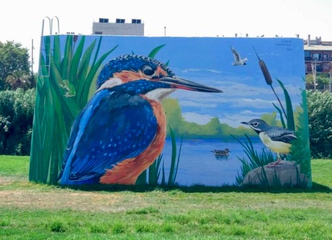 Blauet pintat al mur del marge esquerre del Parc Fluvial. Autor: Swen Schmitz
